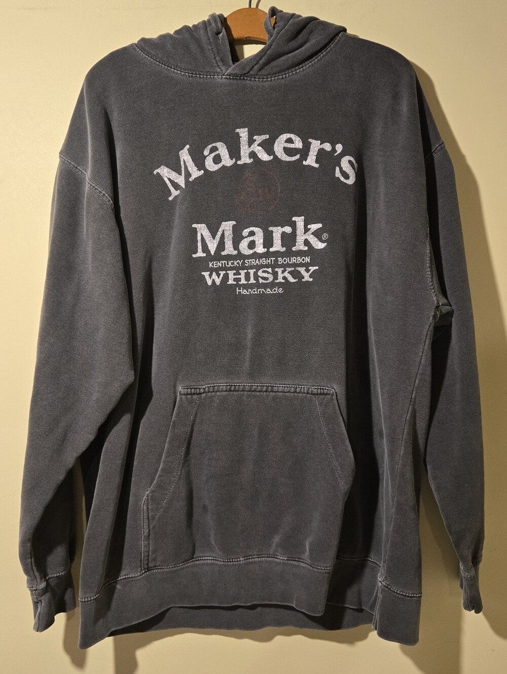 Makers Mark Men's Pullover Hoodie in Charcoal Gray with White Logo.